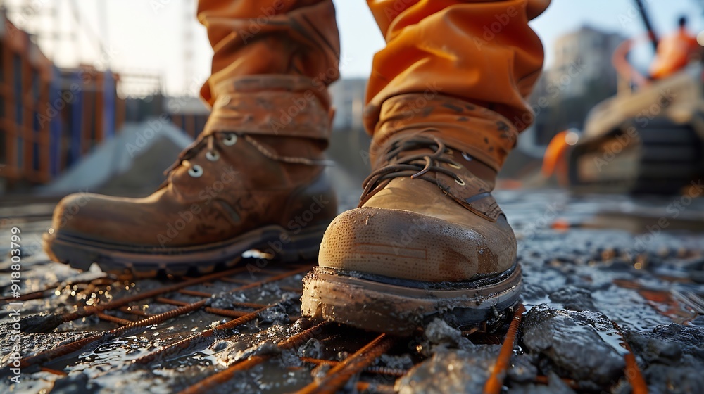 Safety Shoes of Workers on a Construction Site Safety Construction : Generative AI Safety Shoes of Workers on a Construction Site Safety Construction : Generative AI