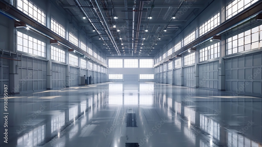 Wide shot of industrial hall empty and clean : Generative AI Wide shot of industrial hall empty and clean : Generative AI