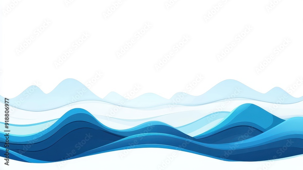 Vibrant blue wave layers create a serene ocean backdrop, perfect for modern design. Textured and cartoonstyle illustration.
