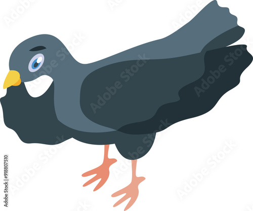 Isometric gray city pigeon standing and looking for food