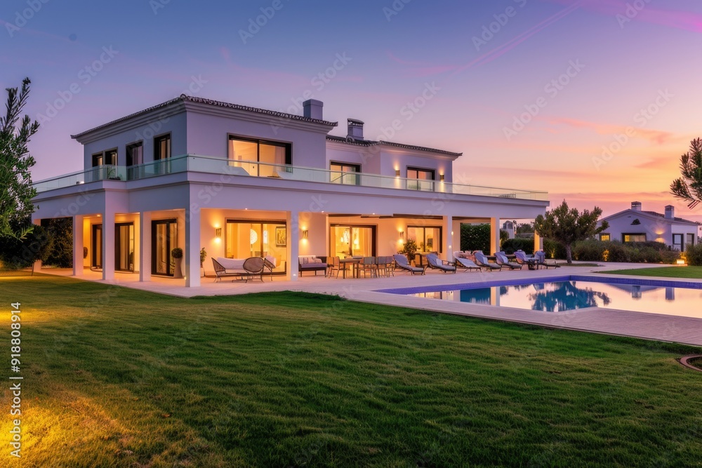 A luxurious mansion with a sparkling pool in the front yard A luxurious mansion with a sparkling pool in the front yard