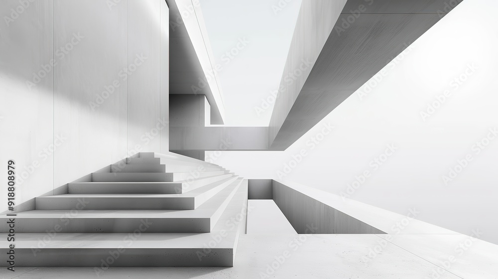 Obraz premium Minimalist Abstract Architecture Wallpaper, Geometric Shapes, Monochromatic Palette, Modern Design, Sophisticated Aesthetics