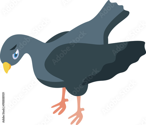 Isometric gray city pigeon standing on the ground
