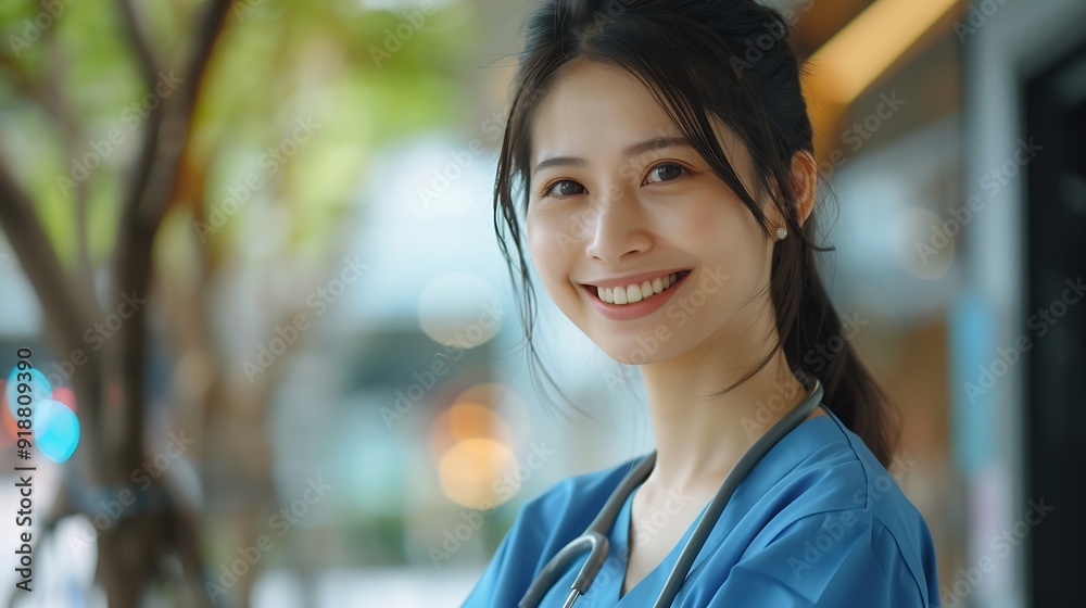 Beautiful Asian female doctor with a stethoscope smile looking at camera cross armNurses wear scrub smile with heartwarming comfortablePositive emotional and good momentHealth Care Con : Generative AI Beautiful Asian female doctor with a stethoscope smile looking at camera cross armNurses wear scrub smile with heartwarming comfortablePositive emotional and good momentHealth Care Con : Generative AI