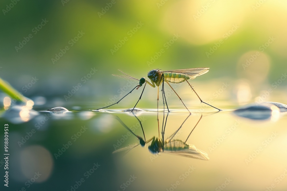 Mosquito on water surface in natural light Mosquito on water surface in natural light