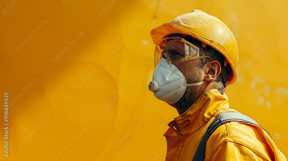 Obraz premium Builder in personal protective equipment Panoramic banner with copy space : Generative AI
