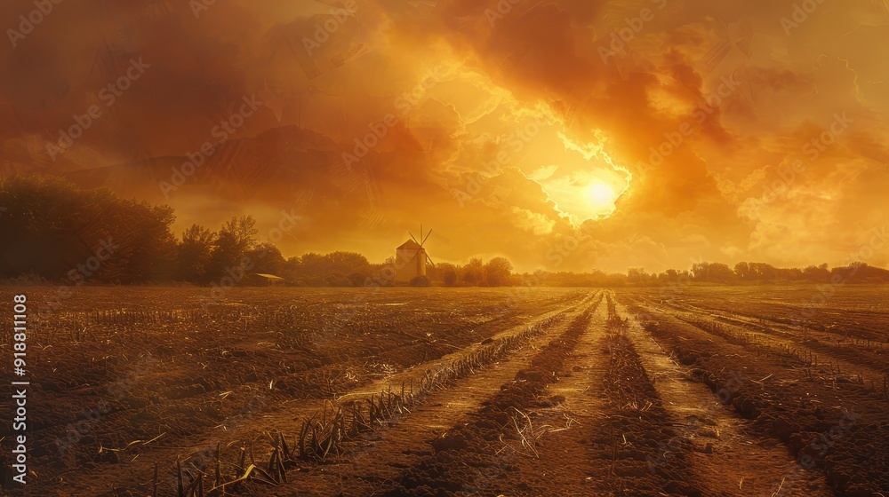 A breathtaking sunset over an empty farm landscape, showcasing vibrant colors and tranquil fields under a dramatic sky. A breathtaking sunset over an empty farm landscape, showcasing vibrant colors and tranquil fields under a dramatic sky.