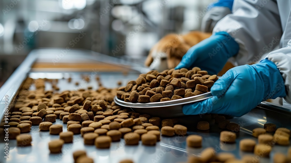 Quality control personnel are inspecting the quality of pet food Quality control process in pet food industry : Generative AI Quality control personnel are inspecting the quality of pet food Quality control process in pet food industry : Generative AI