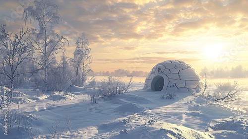 Igloo in the the cold standing on a snowy glade