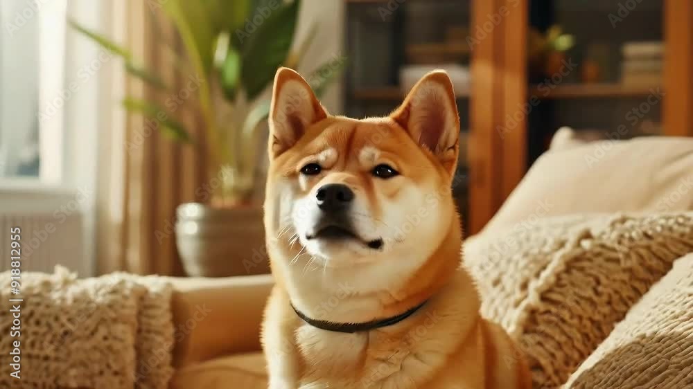 Adorable Purebred Shiba Inu Resting in Living Room - No People, Indoor Pet Adorable Purebred Shiba Inu Resting in Living Room - No People, Indoor Pet