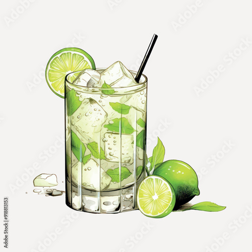 Refreshing lime cocktail with ice