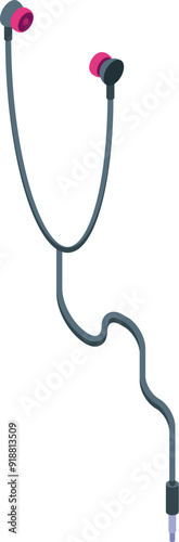 Black wired earphones with pink pads isolated on white background