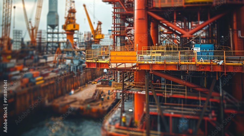 Offshore oil rig platform during construction site in the harbor yard : Generative AI Offshore oil rig platform during construction site in the harbor yard : Generative AI