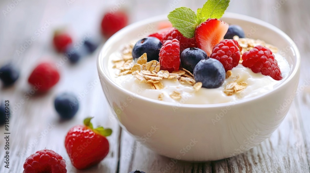Bowl of yogurt and fruit muesli Bowl of yogurt and fruit muesli