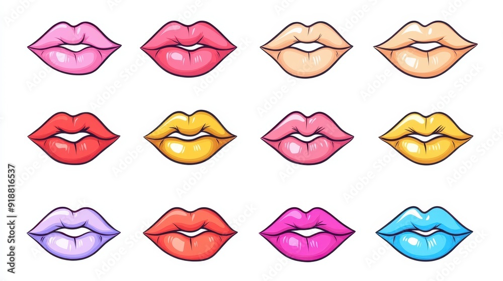 Explore a unique collection of lips logos, symbols, and signs, showcasing modern flat design on a clean white background. Explore a unique collection of lips logos, symbols, and signs, showcasing modern flat design on a clean white background.