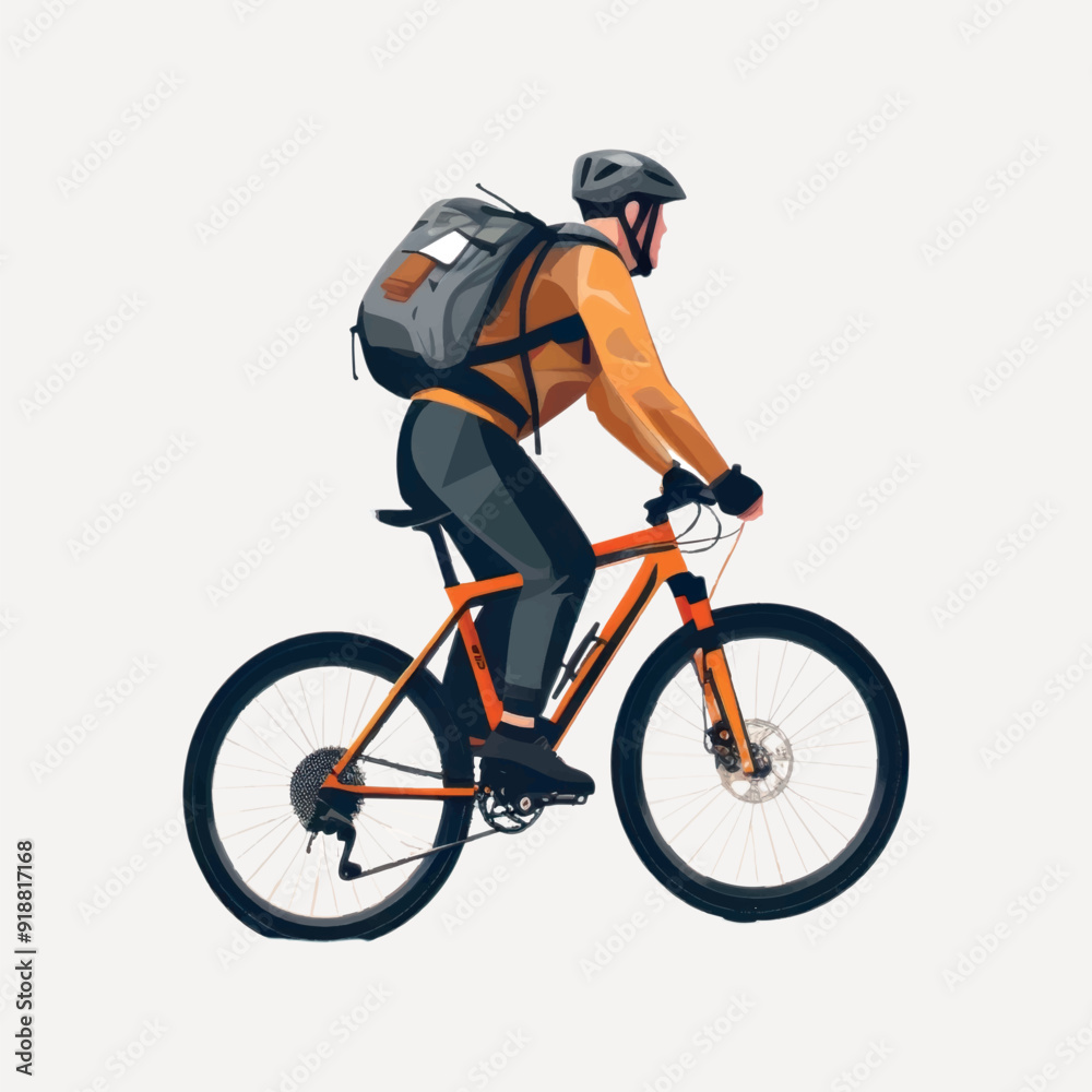 Fototapeta premium Cyclist riding orange mountain bike