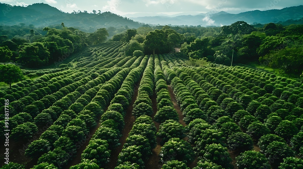 Coffee fields in Costa Rica aerial drone photograph : Generative AI Coffee fields in Costa Rica aerial drone photograph : Generative AI