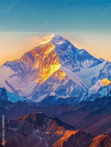 Majestic mountain peak illuminated by the warm glow of the setting sun.