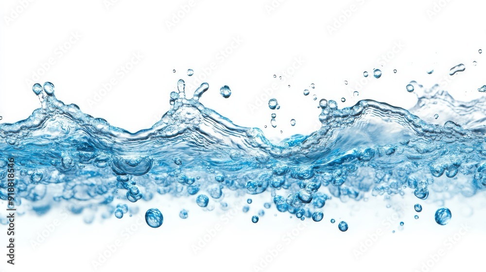 Blue Water Splash on White Background