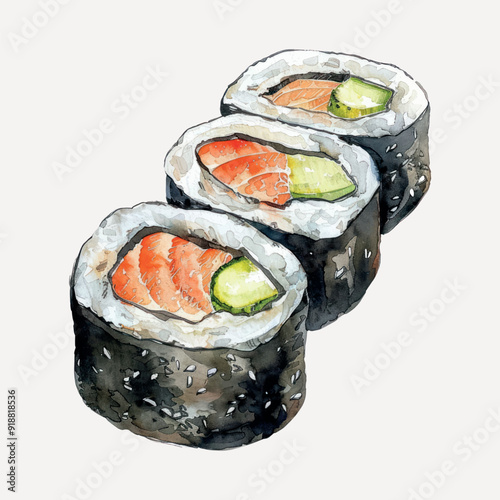 Hand-painted sushi rolls illustration