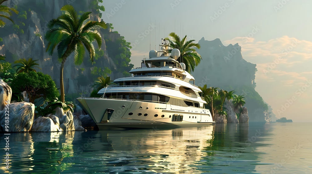 Mega yacht near island