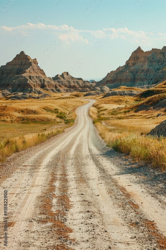 A desert landscape with a dirt road running through it A desert landscape with a dirt road running through it