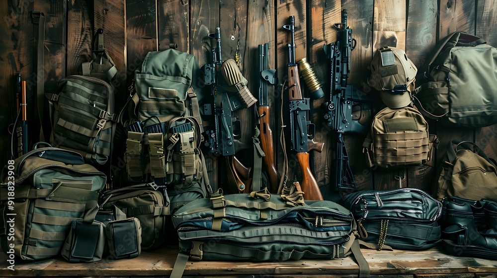 Fototapeta premium Military tactical equipment ready for the departure