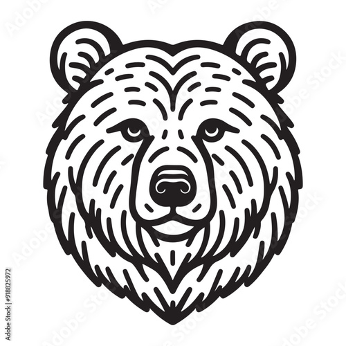 line art of bear head cartoon vector