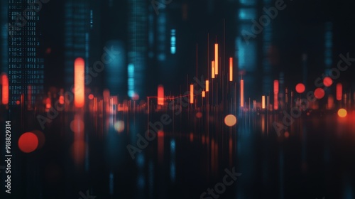 blank dark bokeh background with digital financial chart indicators graphs candlestick side 3d rendering mockup