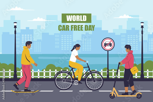 World car free day celebration illustration background. Illustration for websites, landing pages, mobile apps, posters and banners. Trendy flat vector illustration