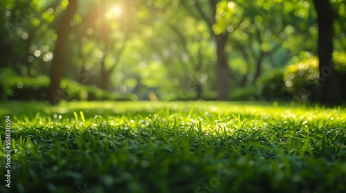 Lawn and trees green background with Beautiful lawn : Generative AI