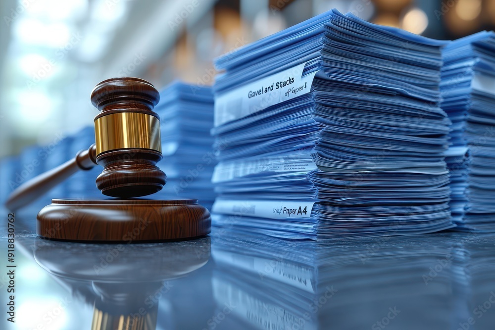 Gavel and Stacks of Paper on White Background - Law and Court Concept Gavel and Stacks of Paper on White Background - Law and Court Concept