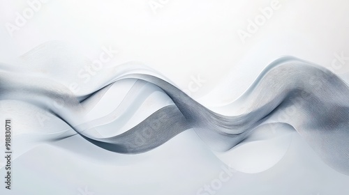 A white background with abstract wave patterns and business elements.