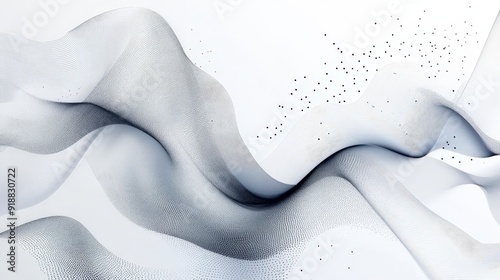 A white background with abstract wave patterns and business elements.