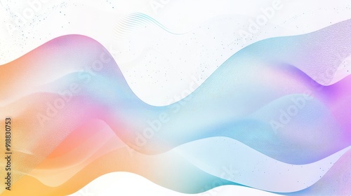 A white background with abstract wave patterns and business elements.