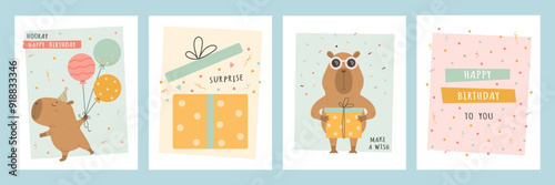 Birthday card set with funny capybara