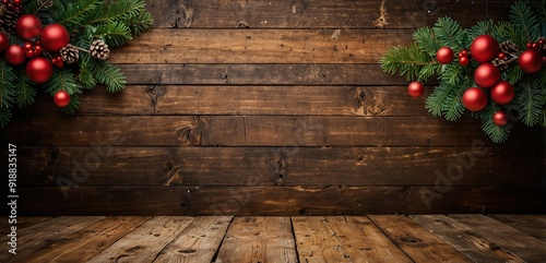 Christmas rustic background with wooden planks