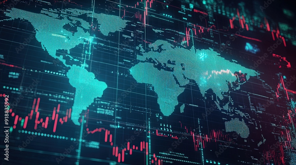 A background with a world map and financial symbols. A background with a world map and financial symbols.