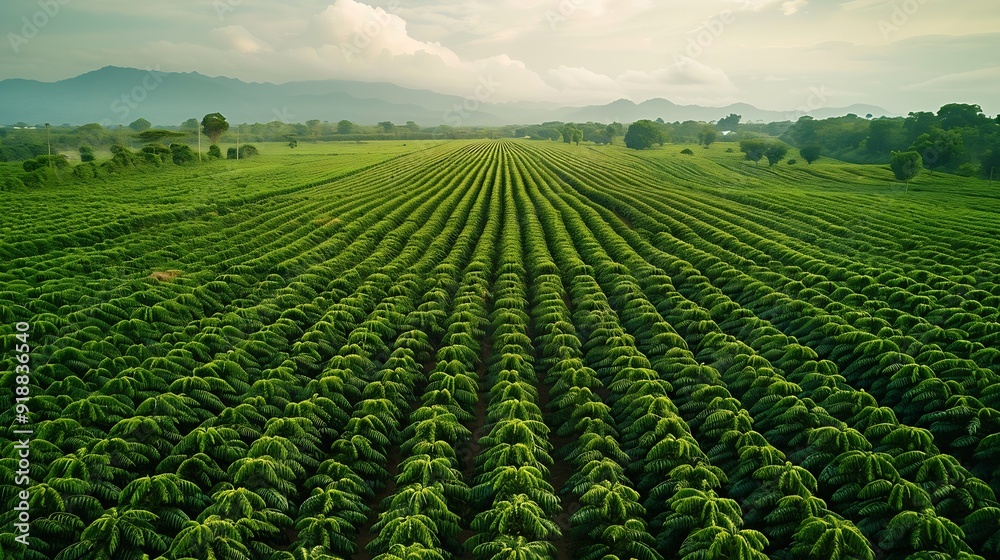 Aerial drone view of a green coffee field in Brazil : Generative AI Aerial drone view of a green coffee field in Brazil : Generative AI
