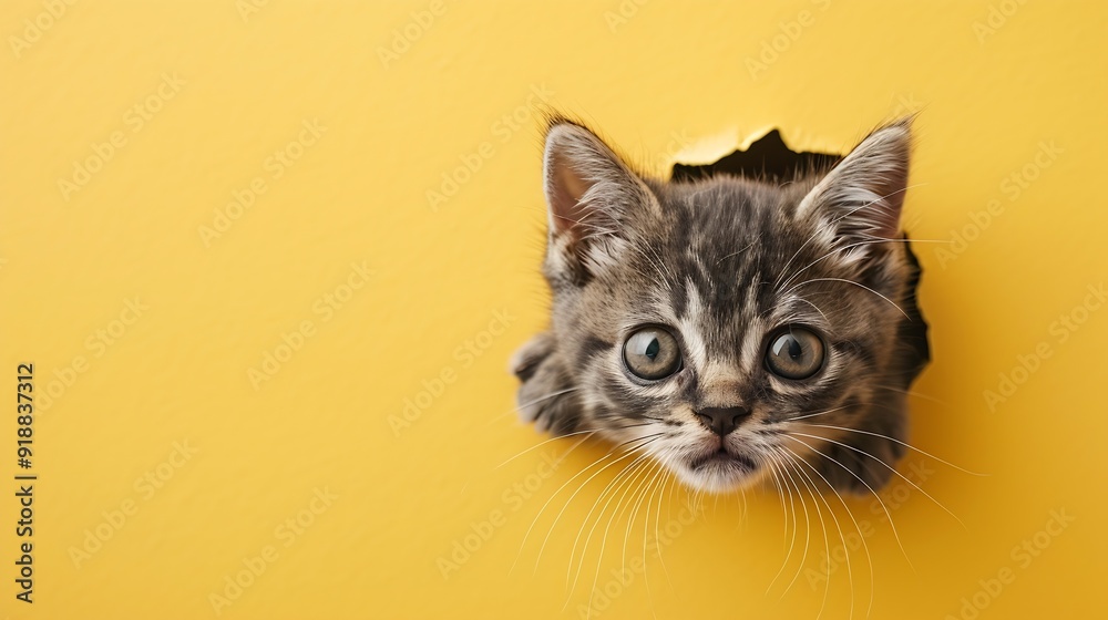 Funny gray kitten and smiling dog on trendy yellow background Lovely fluffy cat and puppy of Shih tzu pug breed climbs out of hole in colored background Wide angle horizontal wallpaper : Generative AI Funny gray kitten and smiling dog on trendy yellow background Lovely fluffy cat and puppy of Shih tzu pug breed climbs out of hole in colored background Wide angle horizontal wallpaper : Generative AI