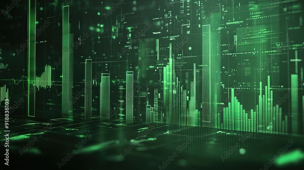 A background with financial charts and graphs in green hues. A background with financial charts and graphs in green hues.