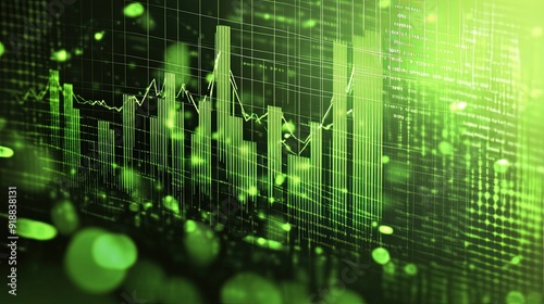 A background with financial charts and graphs in green hues.