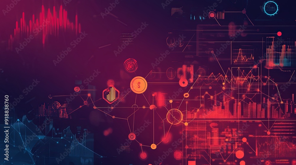 Obraz premium A background with business icons and abstract shapes.