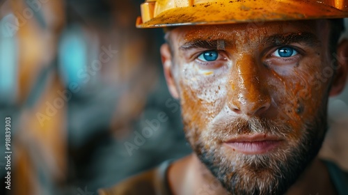 Work process on construction site male portrait : Generative AI