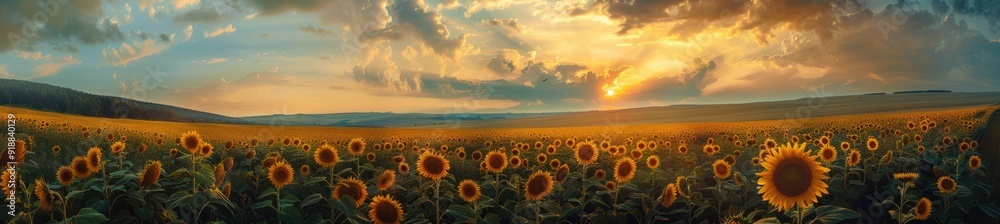 Fototapeta premium Sunflowers in a Field at Sunset