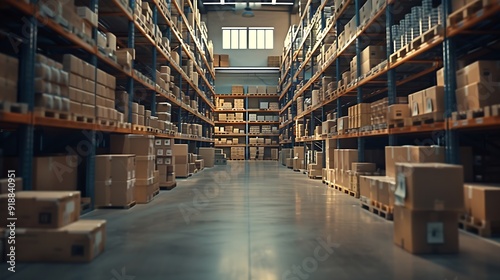 Startup business space filled with merchandise in boxes to ship to clients products in cardboard packages used for supply chain distribution Empty warehouse with merchandise and depot    Generative AI