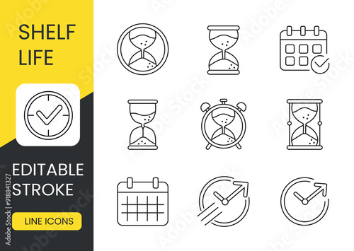 Expiry date and service life vector line icon set with editable stroke