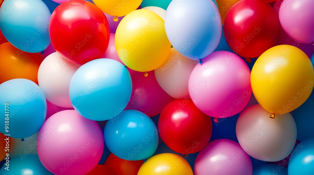 A bunch of colorful balloons floating in the air A bunch of colorful balloons floating in the air
