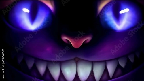 Mad cheshire smile and eyes on black background.
