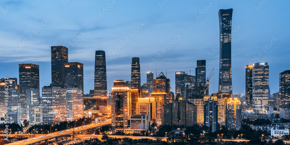 Obraz premium Beijing Guomao CBD Overpass City Skyline Night Scene, China